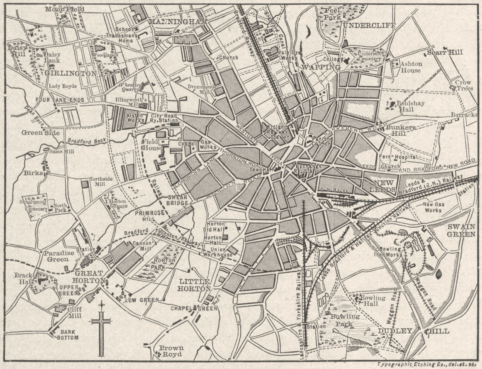 YORKS. Bradford, sketch map 1898 old antique vintage plan chart